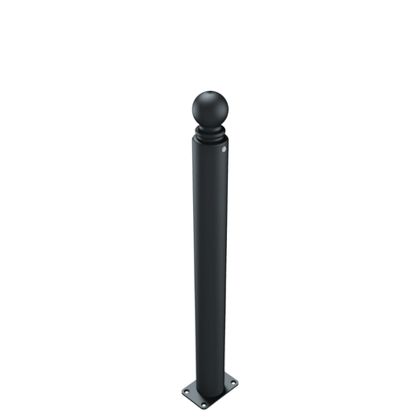 Zwarte design afzetpaal Ø82 mm met bolkop, vast op voetplaat voor vloermontage.