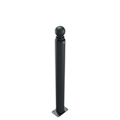 Zwarte trottoirpaal Ø82 mm met bolkop, vast op voetplaat voor vloermontage.