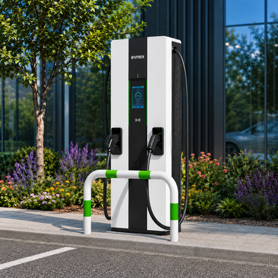 Wit-groene aanrijdbeveiliging beugel Ø76 mm voor laadpaal bescherming, voor een Blink laadstation.