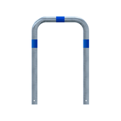 Verzinkt-blauwe aanrijdbeveiliging beugel Ø76 mm, 750 mm hoog, voor laadpaal bescherming, met betonverankering.