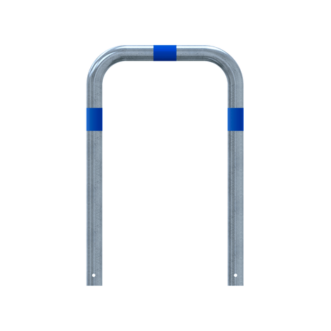 Verzinkt-blauwe aanrijdbeveiliging beugel Ø76 mm, 750 mm hoog, voor laadpaal bescherming, met betonverankering.