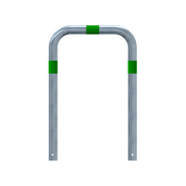 Verzinkt-groene aanrijdbeveiliging beugel Ø76 mm, 750 mm hoog, met betonverankering.