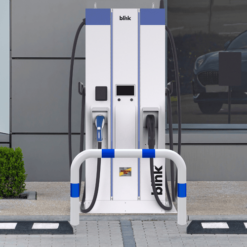 Aanrijdbeveiliging beugel Ø76 mm | Wit-blauw | Laadpaal bescherming