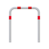 Witte aanrijdbeveiliging beugel Ø76 mm met rood-witte reflecterende strepen, 1000 mm hoog, voor betonverankering.