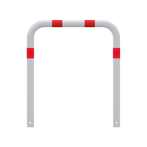 Witte aanrijdbeveiliging beugel Ø76 mm met rood-witte reflecterende strepen, 1000 mm hoog, voor betonverankering.