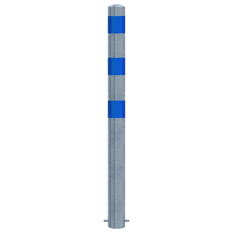 Verzinkt-blauwe aanrijdbeveiliging paal, Ø102 mm, met betonverankering.