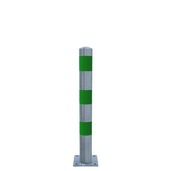 Verzinkt-groene aanrijdbeveiliging paal, Ø102 mm, met voetplaat voor laadpaal bescherming.