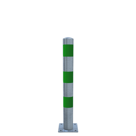 Verzinkt-groene aanrijdbeveiliging paal, Ø102 mm, met voetplaat voor laadpaal bescherming.