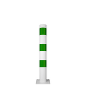 Wit-groene aanrijdbeveiliging paal Ø102 mm op voetplaat, voor laadpaal bescherming.