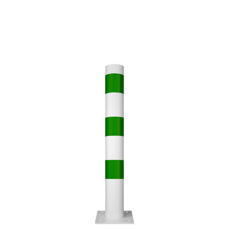 Wit-groene aanrijdbeveiliging paal Ø102 mm op voetplaat, voor laadpaal bescherming.