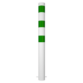 Witte aanrijdbeveiliging paal met groene strepen, Ø102 mm, voor laadpaal bescherming.