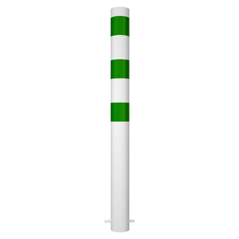 Witte aanrijdbeveiliging paal met groene strepen, Ø102 mm, voor laadpaal bescherming.