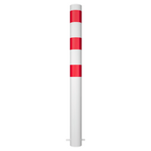Witte aanrijdbeveiliging paal met rode strepen, Ø102 mm, voor betonverankering.