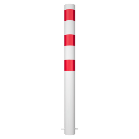 Witte aanrijdbeveiliging paal met rode strepen, Ø102 mm, voor betonverankering.