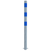 Verzinkt-blauwe aanrijdbeveiliging paal, Ø76 mm, met blauwe reflecterende strepen voor laadpaal bescherming.
