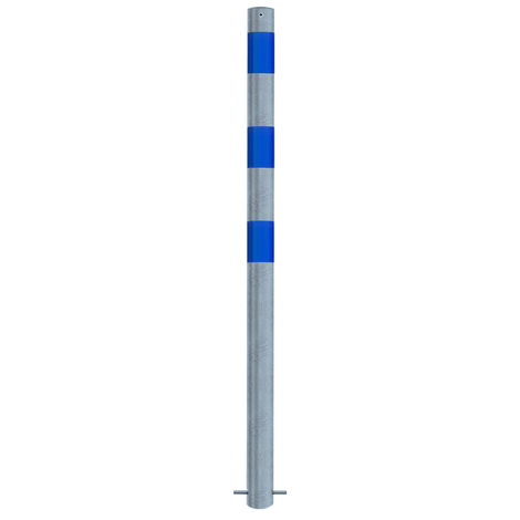 Verzinkt-blauwe aanrijdbeveiliging paal, Ø76 mm, met blauwe reflecterende strepen voor laadpaal bescherming.
