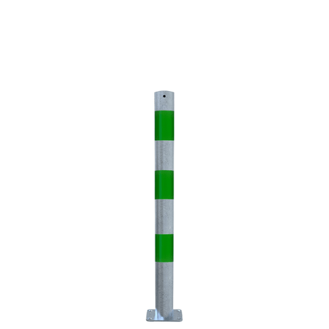 Verzinkt-groene aanrijdbeveiliging paal Ø76 mm op voetplaat voor laadpaal bescherming.