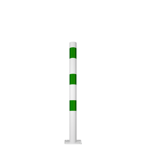 Witte en groene aanrijdbeveiliging paal Ø76 mm met voetplaat, voor laadpaal bescherming.