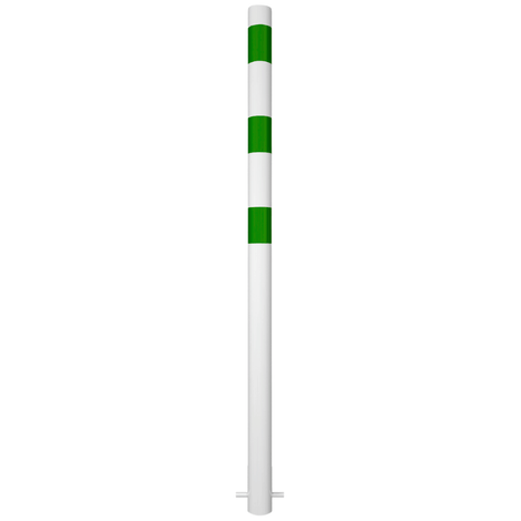 Witte aanrijdbeveiliging paal Ø76 mm met groene reflecterende banden voor laadpaal bescherming.