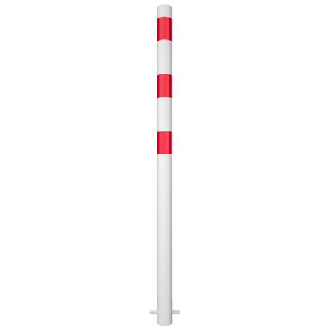Witte aanrijdbeveiliging paal Ø76 mm met rode reflecterende strepen, voor betonverankering.