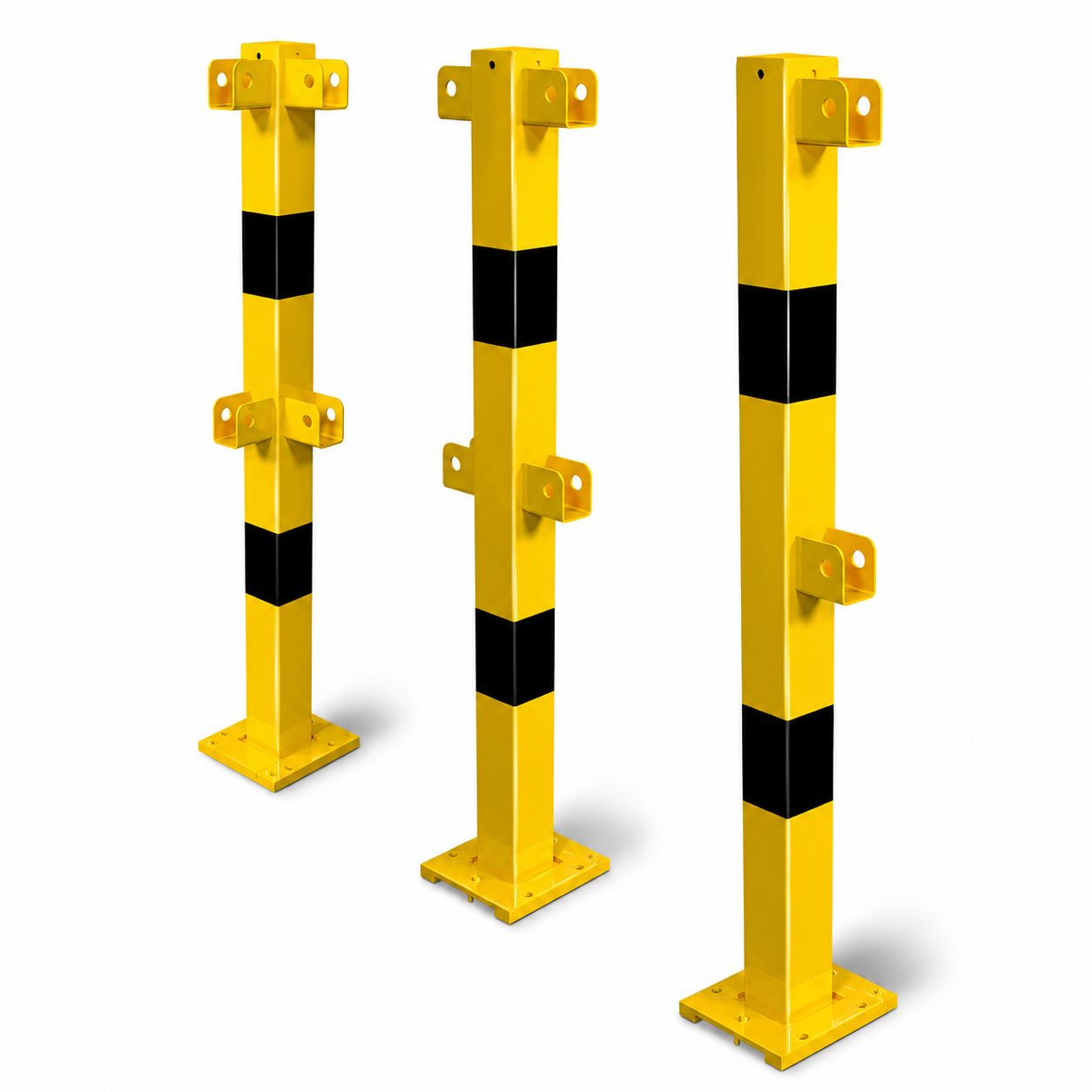 Afneembare veiligheidsrailing 70x70 mm in geel-zwart modulair systeem