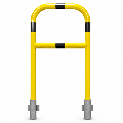Gele en zwart gestreepte veiligheidsrailing Ø60 mm, 700x1200 mm, voor muurbevestiging, afneembaar.