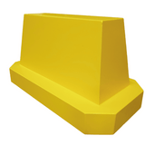 Geel betonnen afzetblok van 175 kg met hijspunt, geïsoleerd op een witte achtergrond.