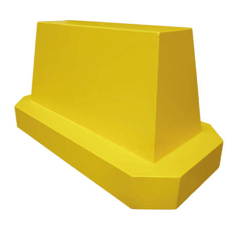 Geel betonnen afzetblok van 175 kg met hijspunt, geïsoleerd op een witte achtergrond.