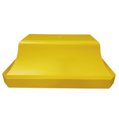 Geel betonnen afzetblok van 330 kg met hijspunt, ideaal voor verkeersbeheer.