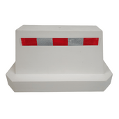 Grijs betonnen afzetblok (175 kg) met rood-witte reflecterende streep en hijspunt.