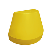 Geel betonnen afzetblok van 150 kg met hijspunt, conisch design.