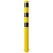 Gele en zwarte afzetpaal Ø102 mm voor betonverankering, met reflecterende strepen.