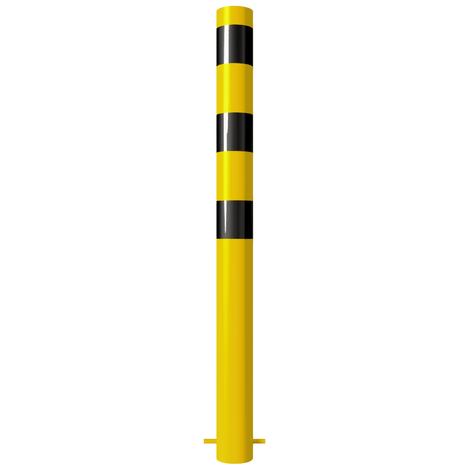 Gele en zwarte afzetpaal Ø102 mm voor betonverankering, met reflecterende strepen.