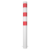 Witte afzetpaal met rode strepen, Ø102 mm, voor betonverankering.