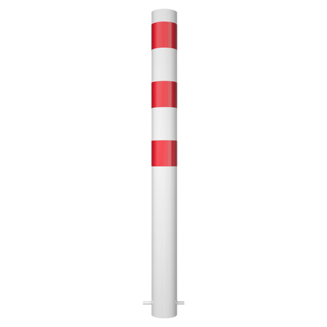 Witte afzetpaal met rode strepen, Ø102 mm, voor betonverankering.