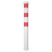 Witte en rode afzetpaal Ø102 mm voor betonverankering, met twee kettingogen.