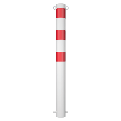 Witte en rode afzetpaal Ø102 mm voor betonverankering, met twee kettingogen.