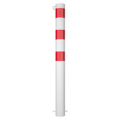 Afzetpaal Ø102 mm, wit-rood gestreept, met 1 kettingoog en betonverankering.