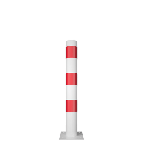 Witte en rode afzetpaal Ø102 mm, met voetplaat voor montage.