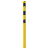 Gele en zwarte afzetpaal Ø60 mm met 1 kettingoog voor betonverankering.