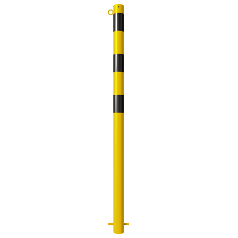 Gele en zwarte afzetpaal Ø60 mm met 1 kettingoog voor betonverankering.