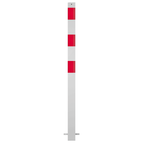 Witte afzetpaal 70x70 mm met rode reflecterende banden, voor betonverankering.