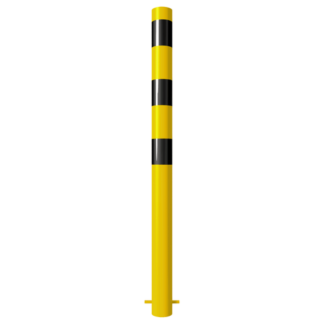 Gele en zwarte afzetpaal Ø89 mm voor betonverankering, met reflecterende strepen.