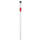 Witte kettingpaal Ø42 mm met rode reflecterende band en zwarte dop, voor betonverankering.
