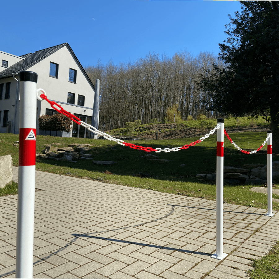 Kettingpaal Ø42 mm | Wit-rood | Voor verankering in beton of op voetplaat