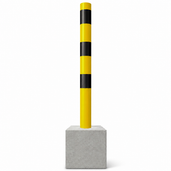 Geel-zwarte afzetpaal met betonvoet, Ø60-102 mm, voor professionele verkeersbegeleiding