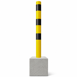 Afzetpaal met betonvoet Ø60-102 mm in geel-zwart