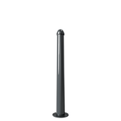 Donkergrijze design afzetpaal Ø102 mm met glanzende helm kop, vast op voetplaat voor vloermontage.