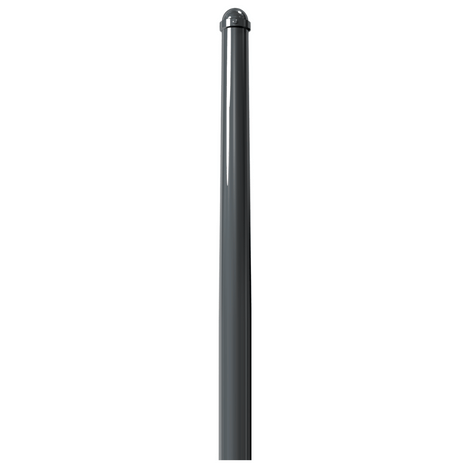 Donkergrijze afzetpaal Ø102 mm met helm kop, vast in de grond voor betonverankering.