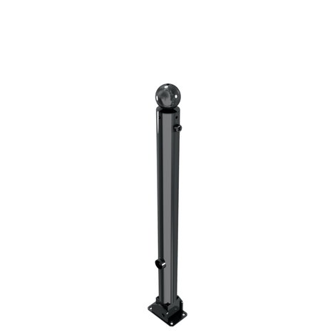 Zwarte design afzetpaal Ø76 mm met bolle kop, neerklapbaar voor vloermontage en driekantslot.